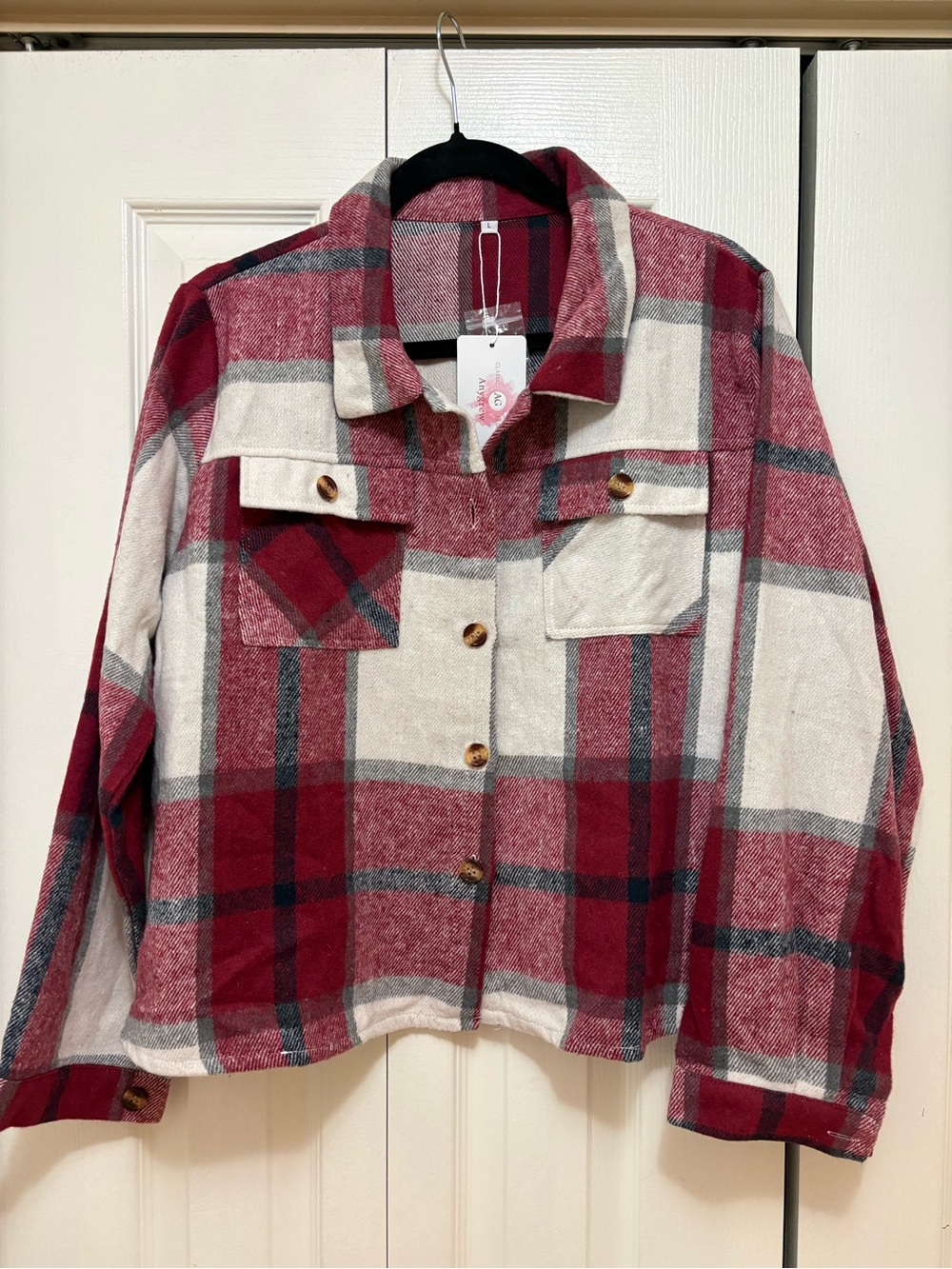 Women’s Red Plaid Button-Down Shirt Jacket